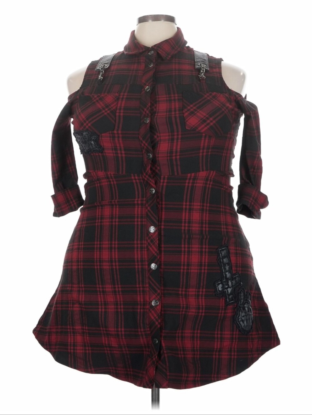 Badass Edgy Plaid Cold-Shoulder Long Shirt